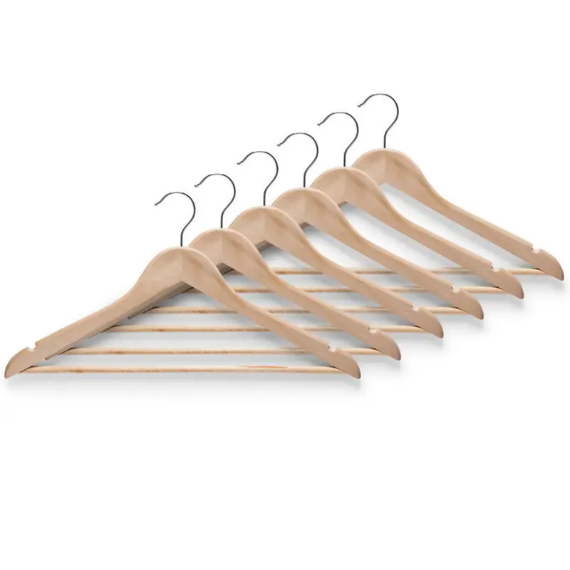 Uitverkoop 12x Bruine houten kledinghangers met broekstang 44 cm - Kledinghangers