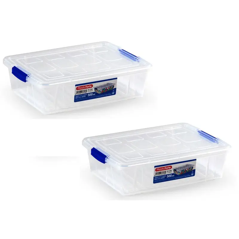 Betaalbaar Plasticforte Opbergbox met deksel - 12x- 0,5L- transparant - kunststof - Opbergbox