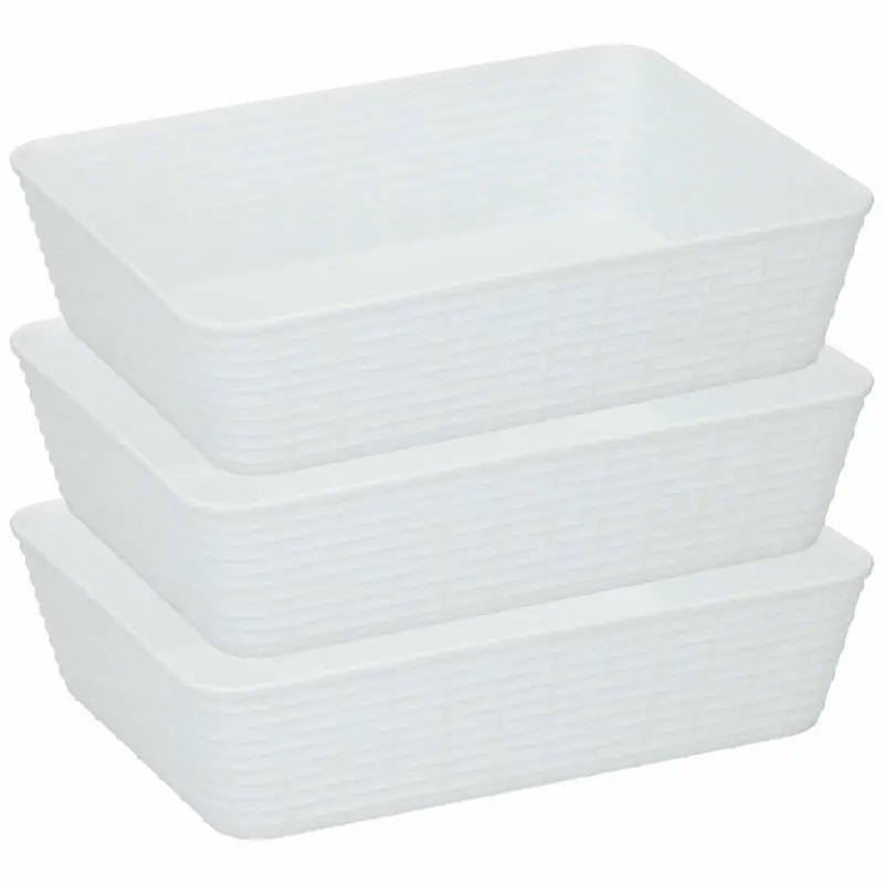 Goedkoop Edco Opbergmandjes - 3x - kunststof - wit - 25 x 19 x 6 cm - mandje - Opbergmanden