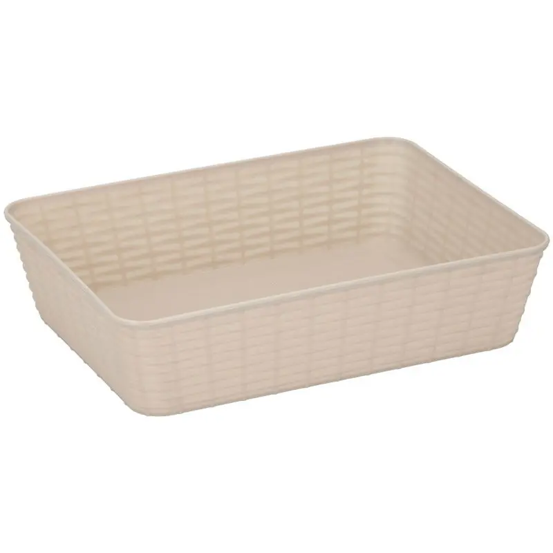 6x Beige plastic opbergmanden rechthoekig 25 x 19 x 6 cm - Opbergmanden Seizoensaanbieding