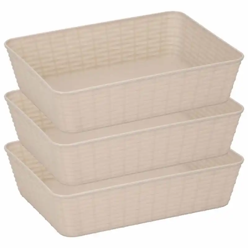 3x Beige plastic opbergmanden rechthoekig 25 x 19 x 6 cm - Opbergmanden Nu Kopen