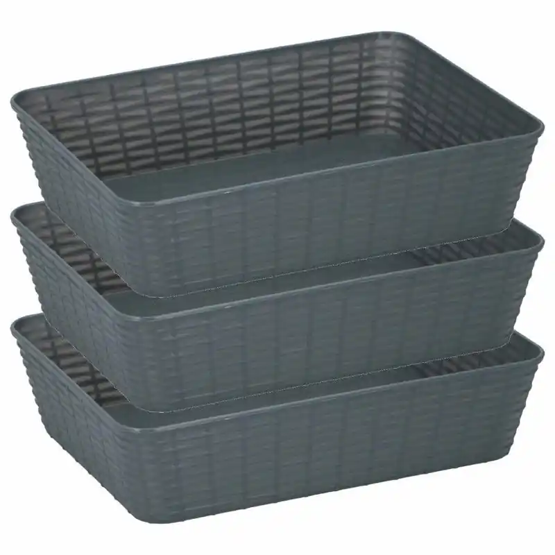 3x Grijze plastic opbergmanden rechthoekig 25 x 19 x 6 cm - Opbergmanden Seizoensaanbieding