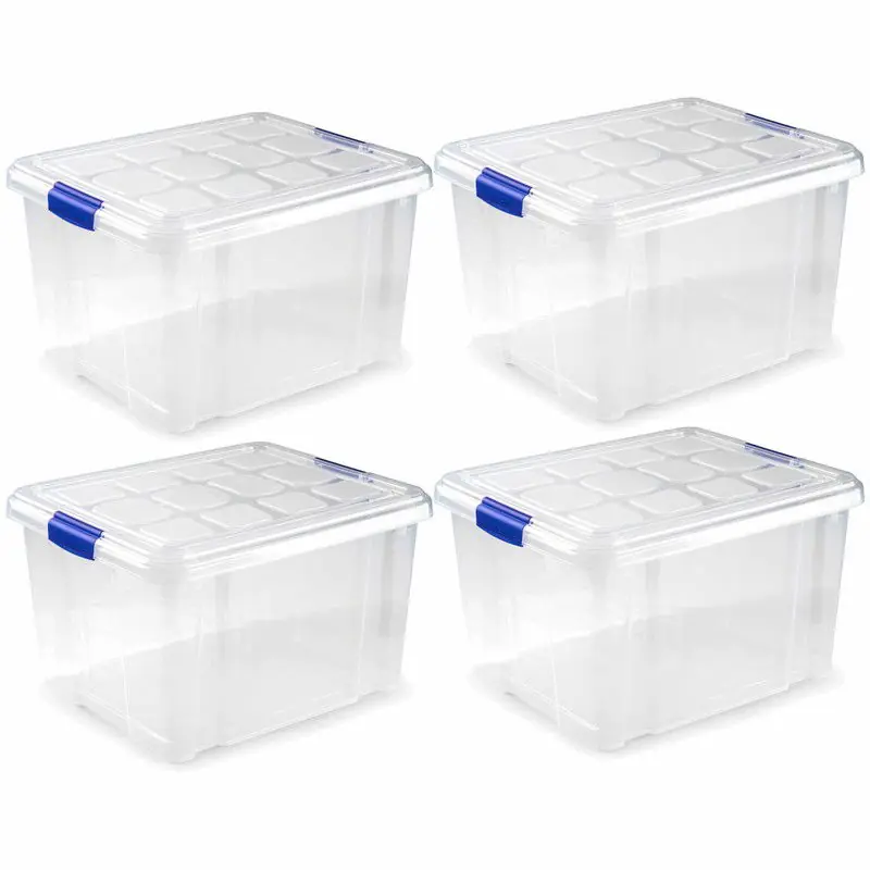 4x Opbergbakken/organizers met deksel 25 liter 42 cm transparant - Opbergbox Gereduceerde Prijs