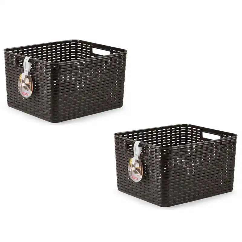 8x plasticforte opbergmand kastmand - donkerbruin - 28l- 34x40x23cm - Opbergbox Korting
