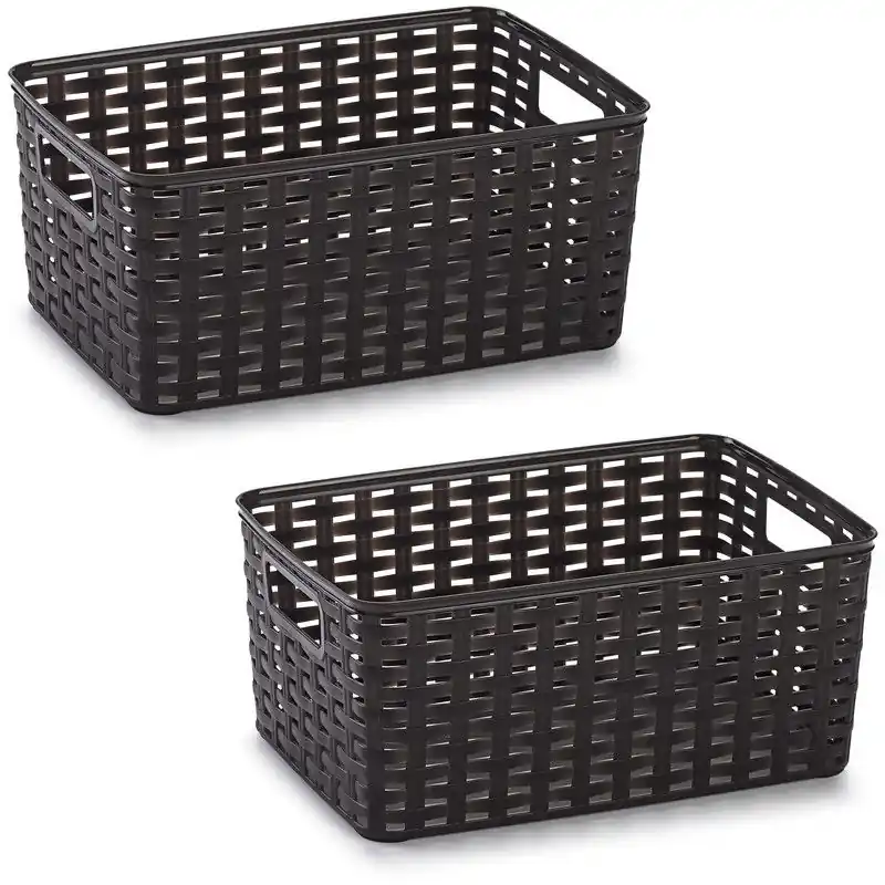 3x Kunststof geweven opbergbakken/opbergmanden donker bruin10 liter - Opbergbox Koopje