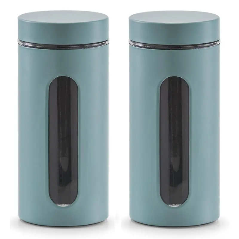 Zeller keuken Voorraadpot - 3x - eucalyptus groen - 1200 ml - D9.5 x 22cm - Voorraadblikken Geld-Terug-Garantie