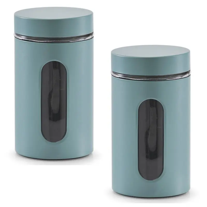Zeller Voorraadpot venster - 3x - eucalyptus groen - 900ml - H18 cm - Voorraadblikken Flitsaanbieding