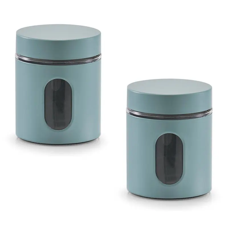 In De Mode Zeller keuken Voorraadpot - 3x - groen - 600 ml - D10 x H12,5 cm - Voorraadblikken