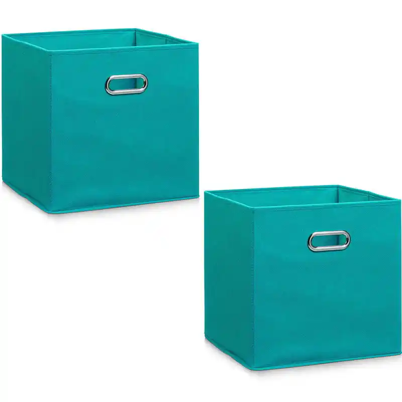 Bestseller Zeller Opbergmand/kastmand - 2x - petrol - 28 x 28 cm - polyester - Opbergmanden