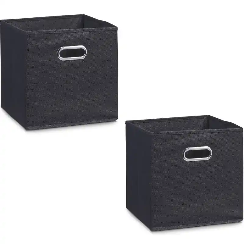 Gereduceerde Prijs Zeller Opbergmand/kastmand - 2x - zwart - 28 x 28 cm - polyester - Opbergmanden