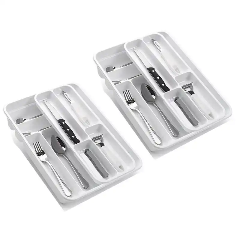 Set van 2x stuks witte kunststof bestek bak met 2 lagen - Bestekbakken Trendy