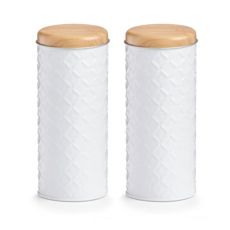 Zeller voorraad/bewaar blik voor koffiepads - 2x - wit - 18 x 7,5 cm - Voorraadblikken Weekendaanbieding