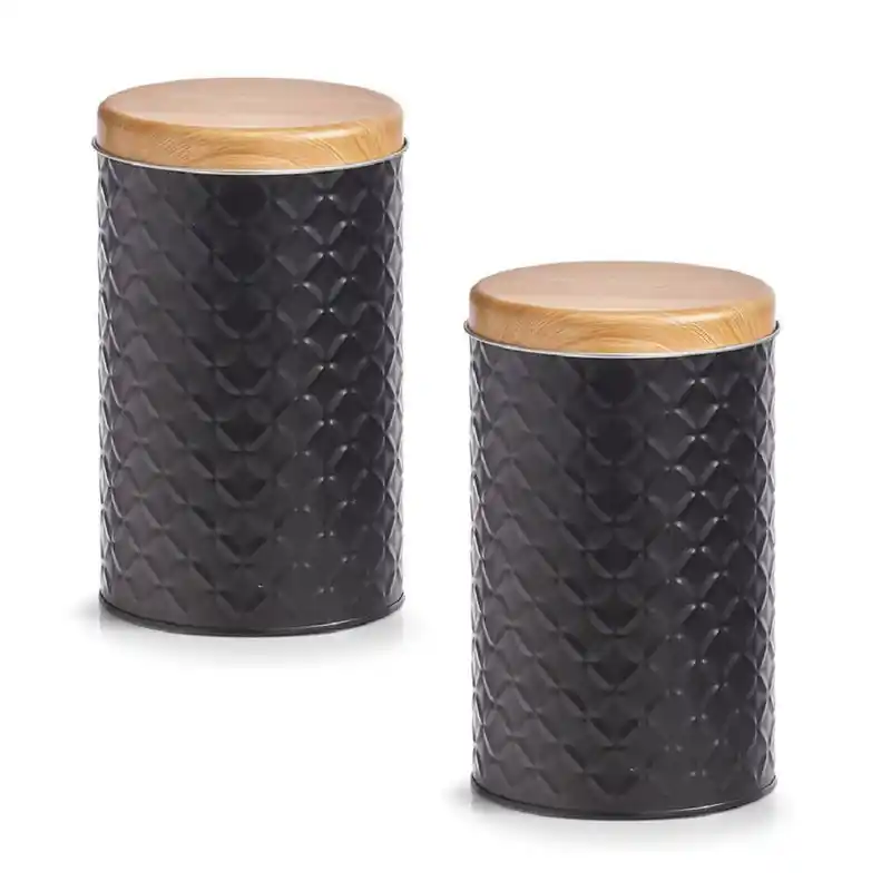 Exclusief Zeller keuken voorraad blik - 2x - zwart - metaal - 10,5 x 18 cm - Voorraadblikken