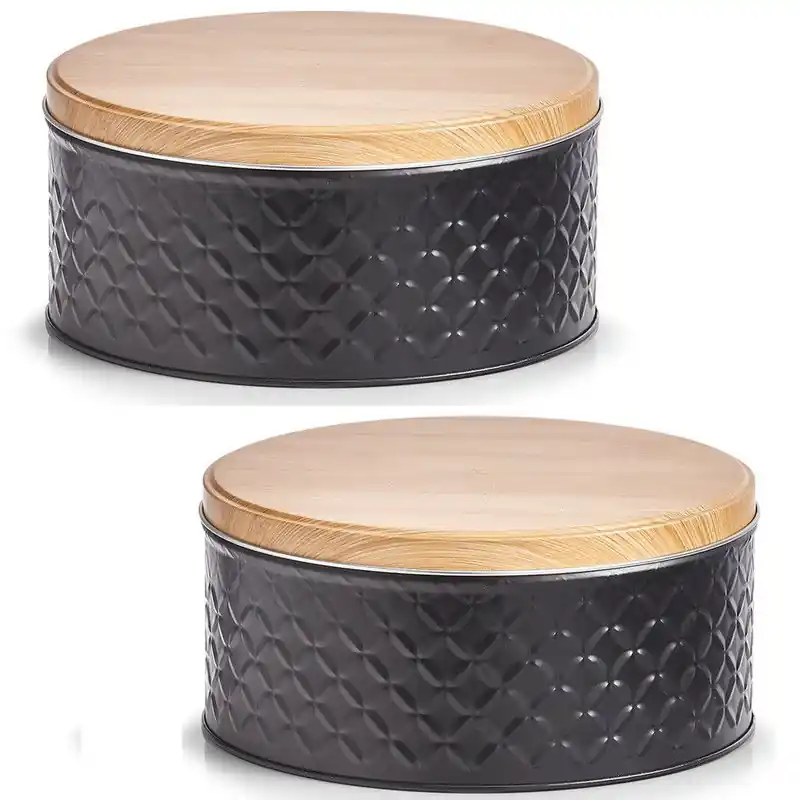 Bestel Nu Zeller Voorraadblik - 4x - zwart - 20 x 10 cm - houtlook deksel - Voorraadblikken