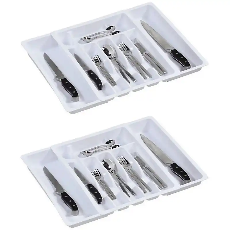 Koopje Zeller Bestekbak - uitschuifbaar - 2x - wit - 29-50 x 38 cm - Bestekbakken
