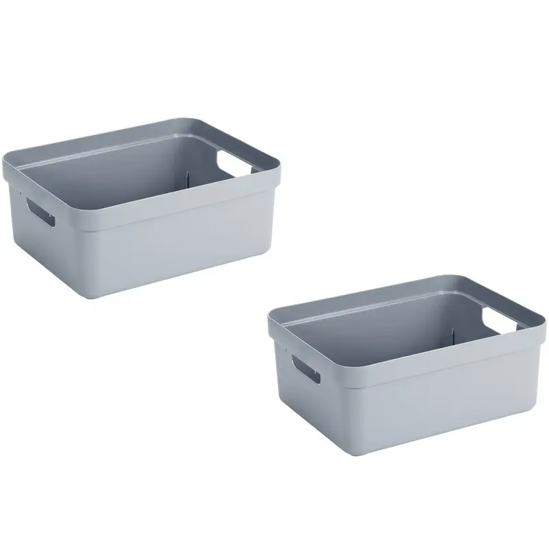 2x stuks kunststof opbergbakken/opbergmanden blauw grijs 24 liter 45,3 x 35,4 x 18,3 cm - Opbergbox Topkwaliteit