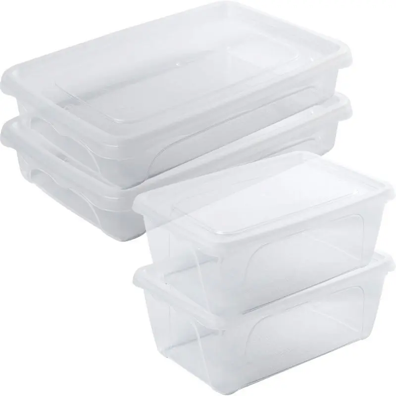 4x Voedsel plastic bewaarbakjes hoog/diep en laag 0,5 liter transparant 15 x 10 x 6 cm - Vershoudbakjes Gecertificeerd