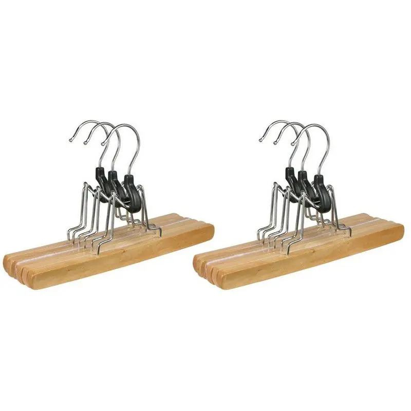 Ambachtelijk Kledinghangers - 6x - hout - 24,5 cm - broekhangers set - Kledinghangers