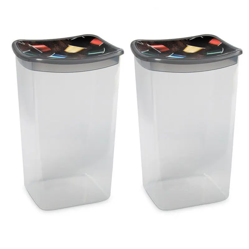 2x Kunststof koffiecups bewaarbakjes 1,9 liter transparant/grijs - Vershoudbakjes Bestseller