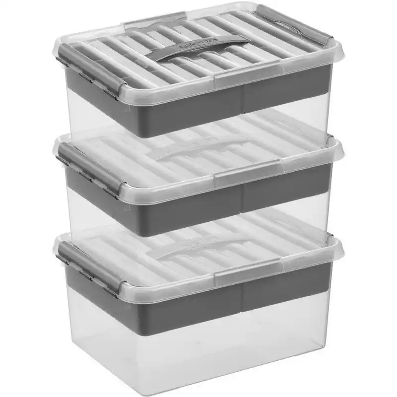 3x Kunststof stapelbare opbergbak met vakken 15 liter 40 x 30 x 18 cm - Opbergbox Budget