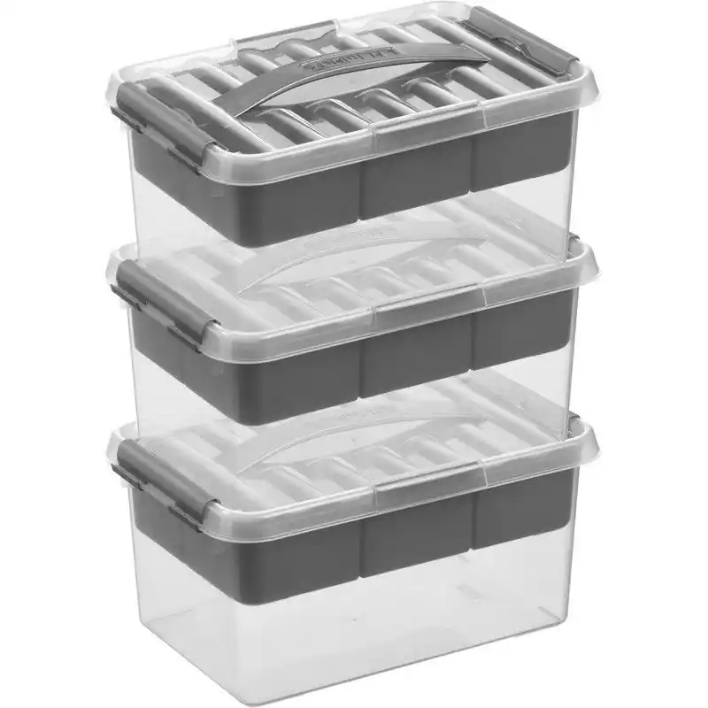 3x Kunststof stapelbare opbergbak met vakken 6 liter 30 x 20 x 14 cm - Opbergbox Finale Uitverkoop