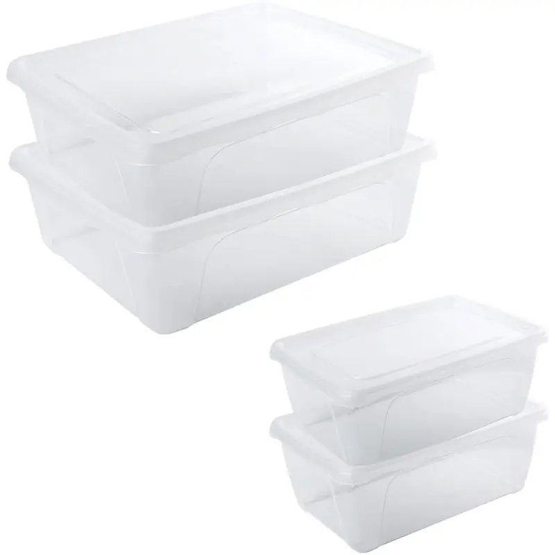 Korting 4x Voedsel plastic bewaarbakjes hoog/diep 1 en laag 2,5 liter transparant - Vershoudbakjes