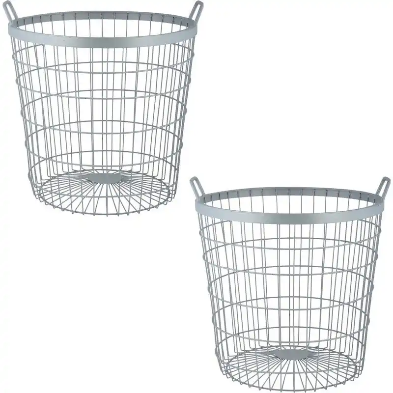 Draadmand/haardhout opbergmand - 2x - zilver - 43x45 cm - Metaal - 60 liter - Opbergmanden Plaats Bestelling