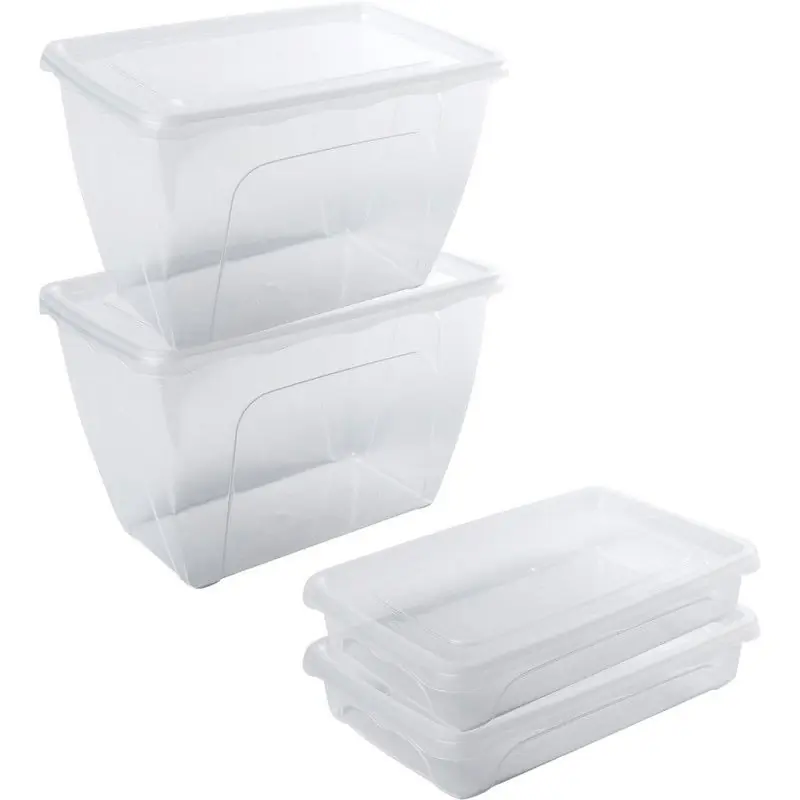 4x Voedsel plastic bewaarbakjes laag 0,5 en 1,5 liter transparant - Vershoudbakjes Gratis Retour