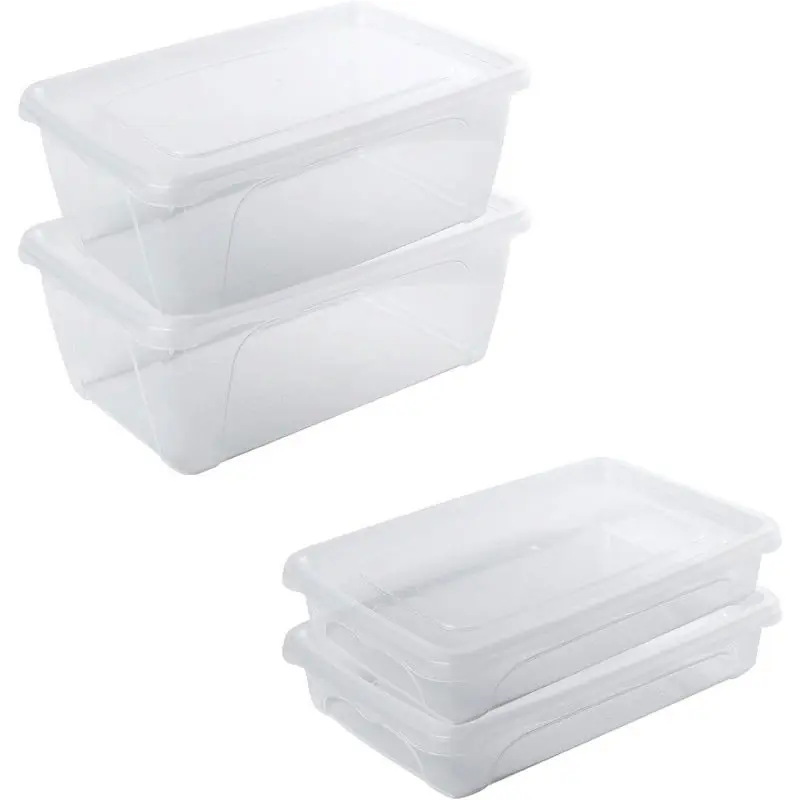 4x Voedsel plastic bewaarbakjes laag 0,5 en 1 liter transparant - Vershoudbakjes Populair