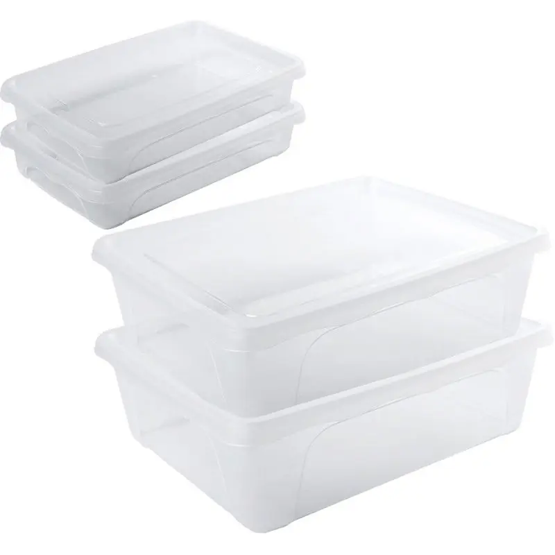 Exclusief 4x Voedsel plastic bewaarbakjes laag 0,5 en 2,5 liter transparant 18 x 12 x 4 cm - Vershoudbakjes