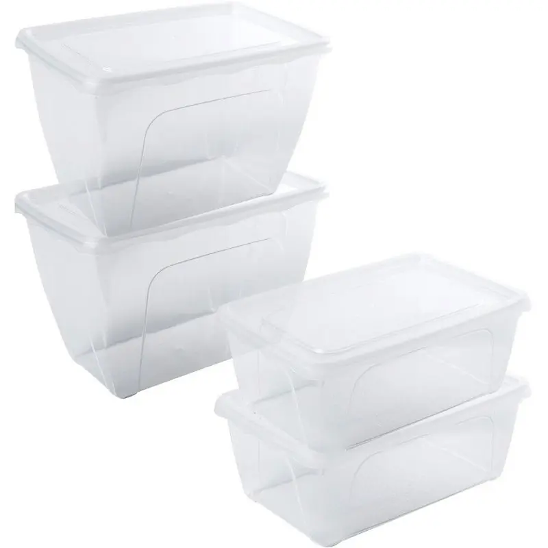 Groothandel 4x Voedsel plastic bewaarbakjes hoog/diep 0,5 en 1,5 liter transparant - Vershoudbakjes