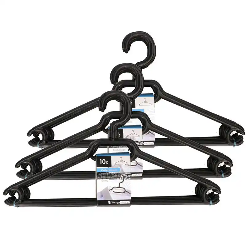 Veilige Betaling Kunststof kledinghangers - zwart - 40x stuks - 40 cm met broekstang - Kledinghangers