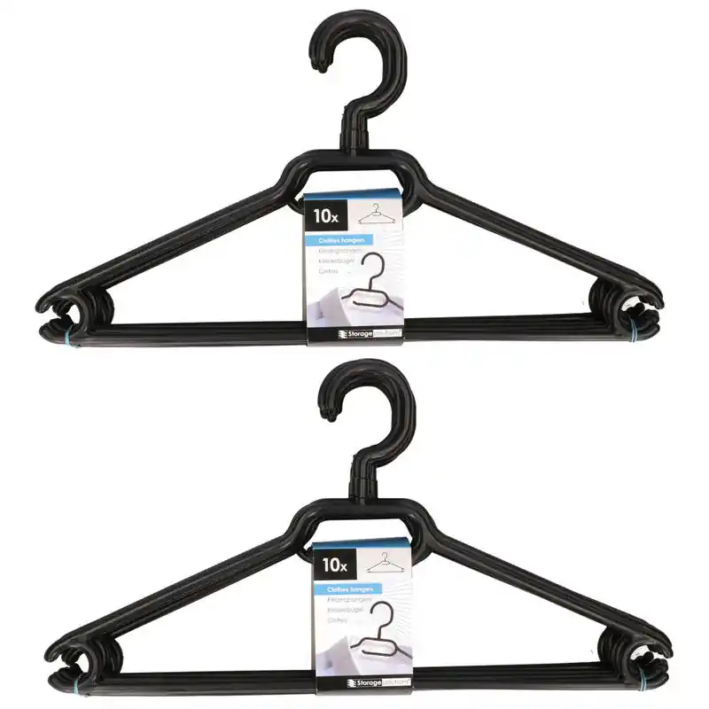 Limited Edition Kunststof kledinghangers - zwart - 20x stuks - 40 cm met broekstang - Kledinghangers