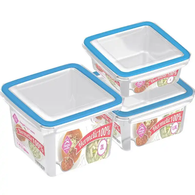 Express Levering 3x Voedsel plastic bewaarbakje 1000ml, 1500ml en 2000ml transparant/blauw - Vershoudbakjes