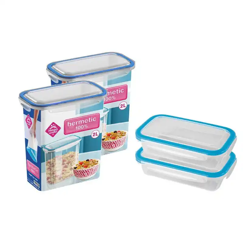 Groothandel 4x Voedsel plastic bewaarbakjes 0,5 en 2 liter transparant/blauw - Vershoudbakjes