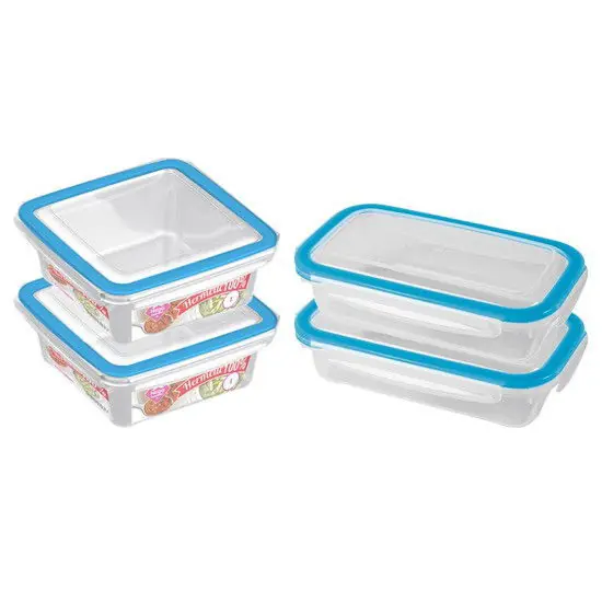 Koop Vandaag 4x Voedsel plastic bewaarbakjes 0,5 en 1 liter transparant/blauw - Vershoudbakjes