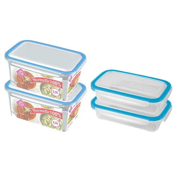 Plaats Bestelling 4x Voedsel plastic bewaarbakjes 0,5 en 2,5 liter transparant/blauw - Vershoudbakjes