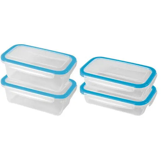 Must-Have 4x Voedsel plastic bewaarbakjes 0,5 en 0,75 liter transparant/blauw - Vershoudbakjes