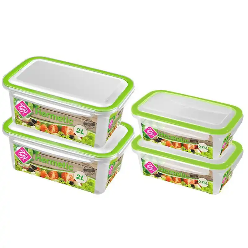 Nu Kopen 4x Voedsel plastic bewaarbakjes 0,75 en 2 liter transparant/groen - Vershoudbakjes