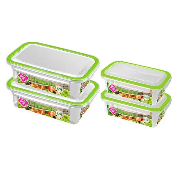 4x Voedsel plastic bewaarbakjes 0,75 en 1,5 liter transparant/groen - Vershoudbakjes Meest Verkocht