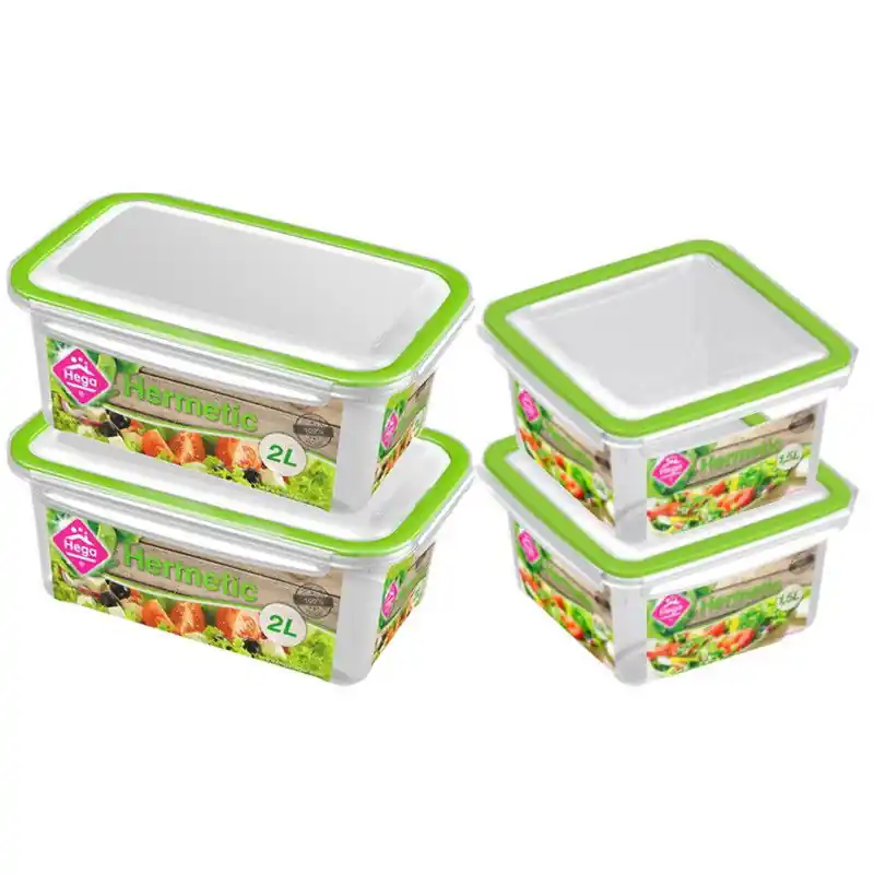 Plaats Bestelling 4x Voedsel plastic bewaarbakjes 1,5 en 2 liter transparant/groen - Vershoudbakjes