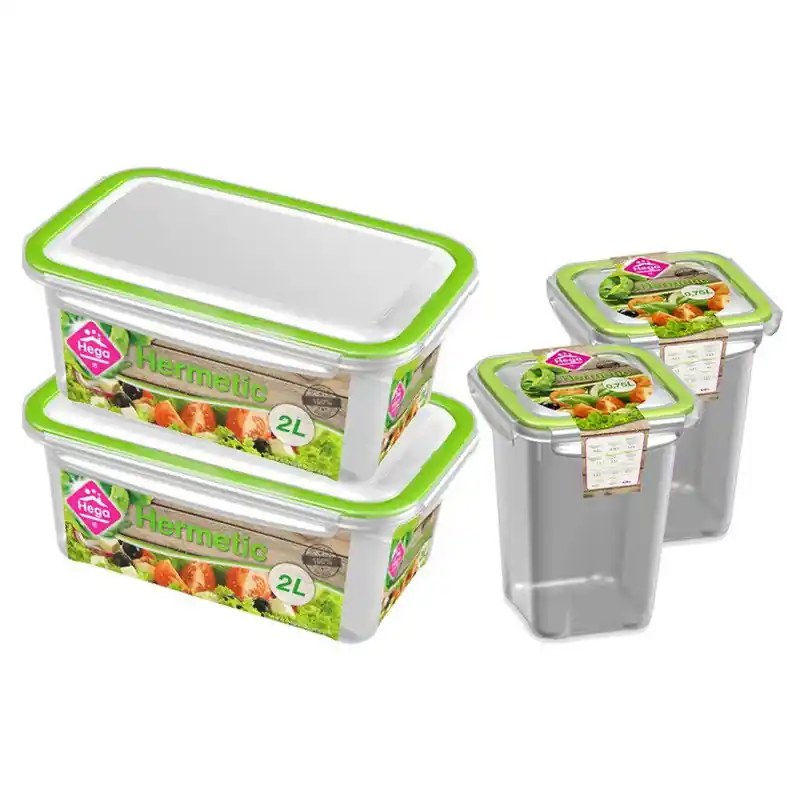 4x Voedsel plastic bewaarbakjes 0,75 en 2 liter transparant/groen - Vershoudbakjes Exclusieve Aanbieding