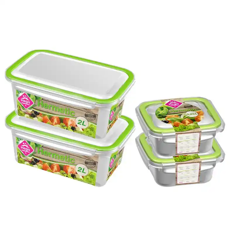 Express Levering 4x Voedsel plastic bewaarbakjes 0,25 en 2 liter transparant/groen - Vershoudbakjes
