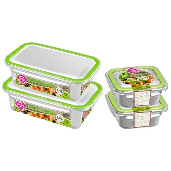 Laatste Versie 4x Voedsel plastic bewaarbakjes 0,25 en 1,5 liter transparant/groen - Vershoudbakjes
