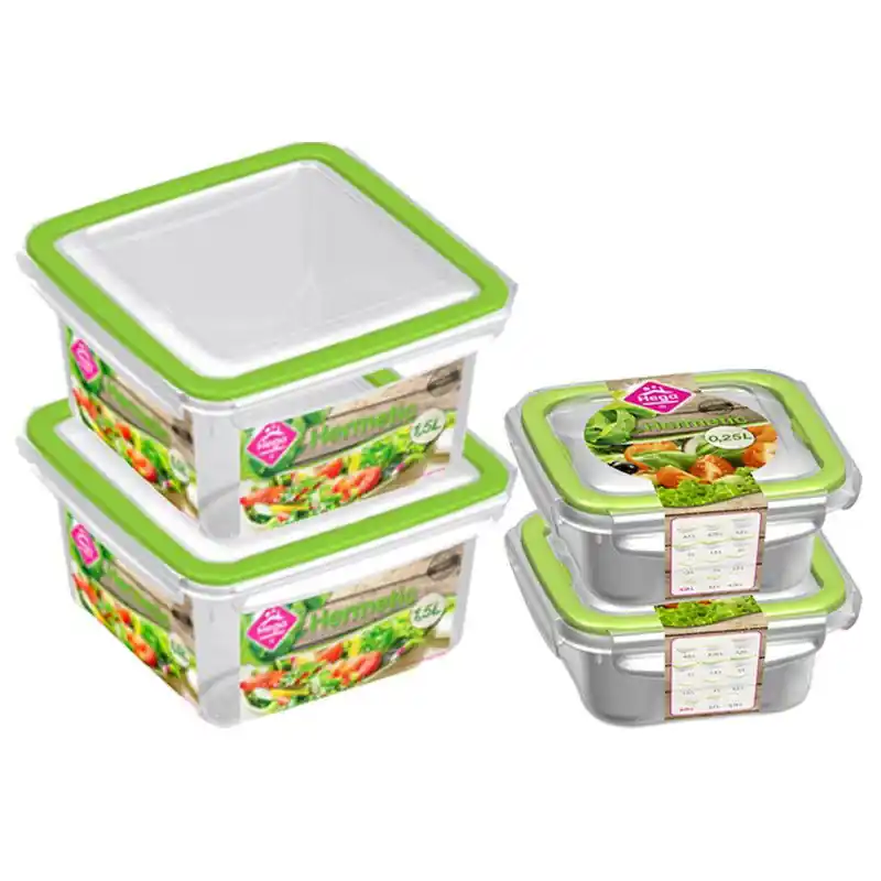 Betaalbaar 4x Voedsel plastic bewaarbakjes 0,25 en 1,5 liter transparant/groen - Vershoudbakjes