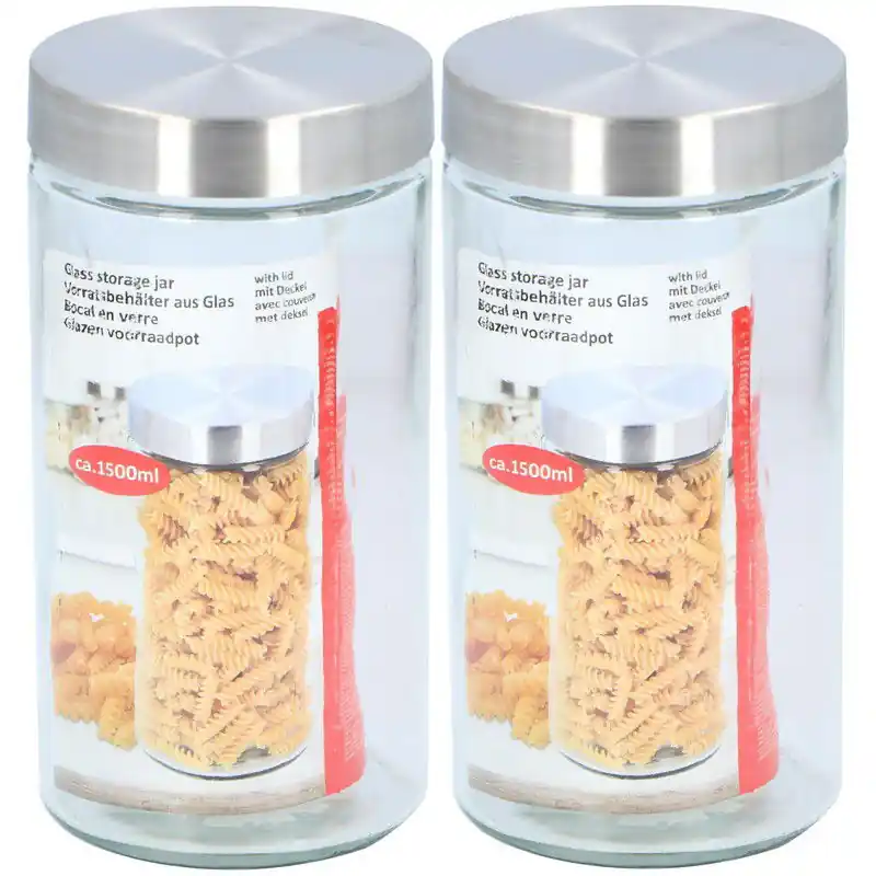Glazen luxe voorraadpot/voorraadbus 1500 ml - 2x - 1,5 liter - 22 cm - Voorraadpot Budget