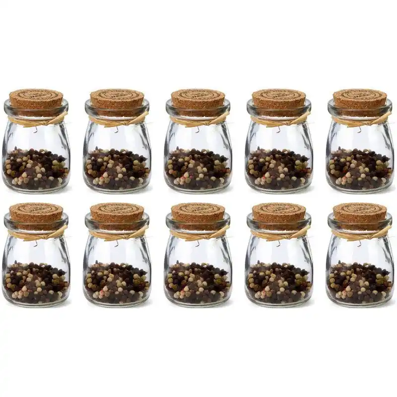 10x Glazen mini kruidenpotjes met afsluitkurk 100 ml - Voorraadpot Gereduceerde Prijs