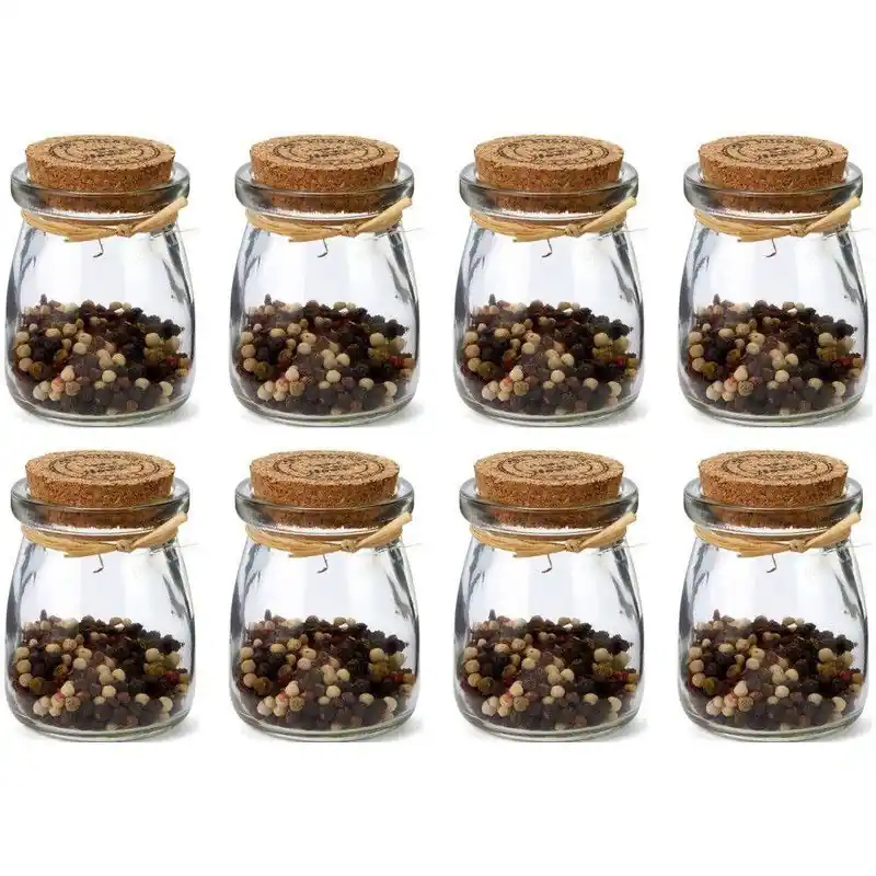 Uitverkoop 8x Glazen mini kruidenpotjes met afsluitkurk 100 ml - Voorraadpot