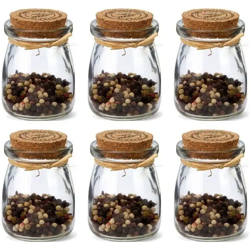 6x Glazen mini kruidenpotjes met afsluitkurk 100 ml - Voorraadpot Populair