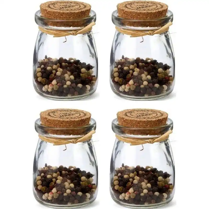 4x Glazen mini kruidenpotjes met afsluitkurk 100 ml - Voorraadpot Rechtstreeks Van De Fabrikant